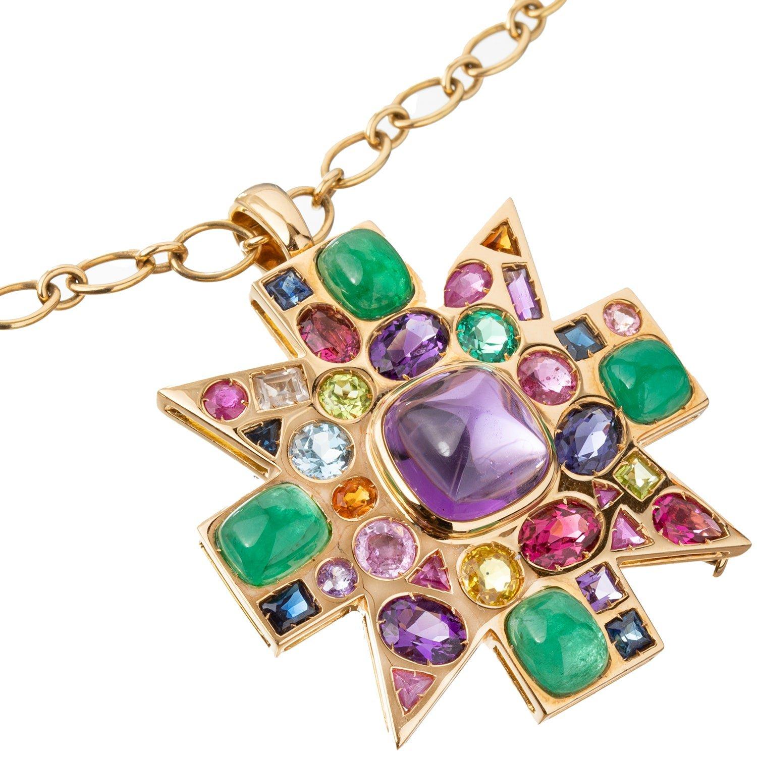 Cabochon Verdura Byzantine Pendant Brooch Necklace