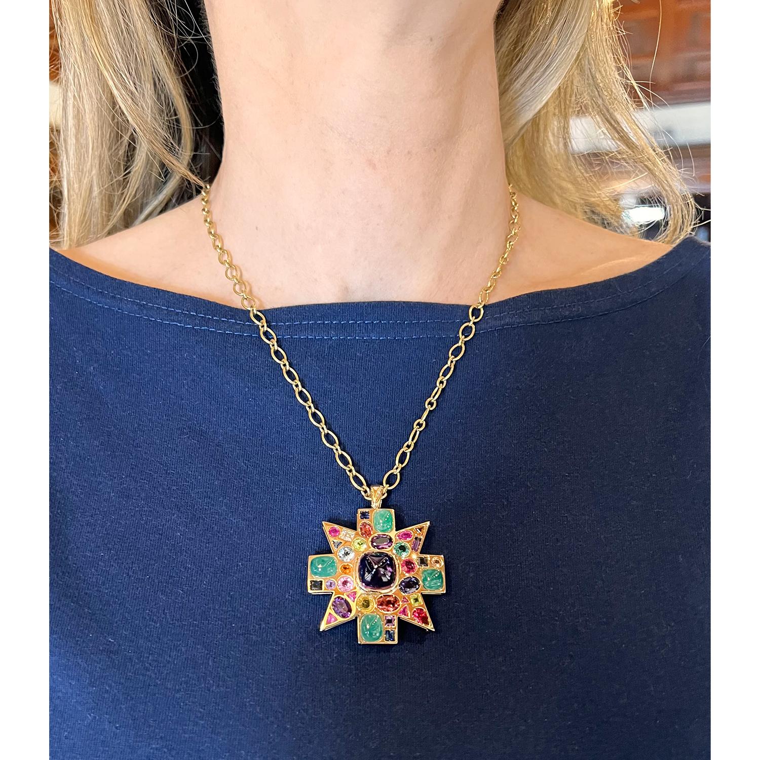 Verdura Byzantine Pendant Brooch with Chain Necklace In Excellent Condition In Palm Beach, FL