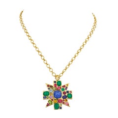 Verdura Byzantine Sapphire Emerald Ruby Semi-Precious Gemstone Gold Necklace