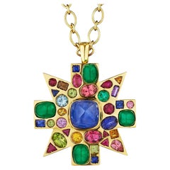 Verdura Byzantine Sapphire Emerald Ruby Semi-Precious Gemstone Gold Necklace
