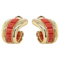 VERDURA Cabochon Coral Gold Hoop Earrings