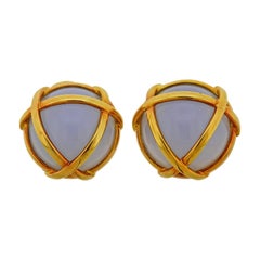 Vintage Verdura Cage Chalcedony Gold Earrings