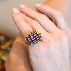 VERDURA Caged Cocktail Ring In 18Kt Yellow Gold With 25 Purples Amethysts