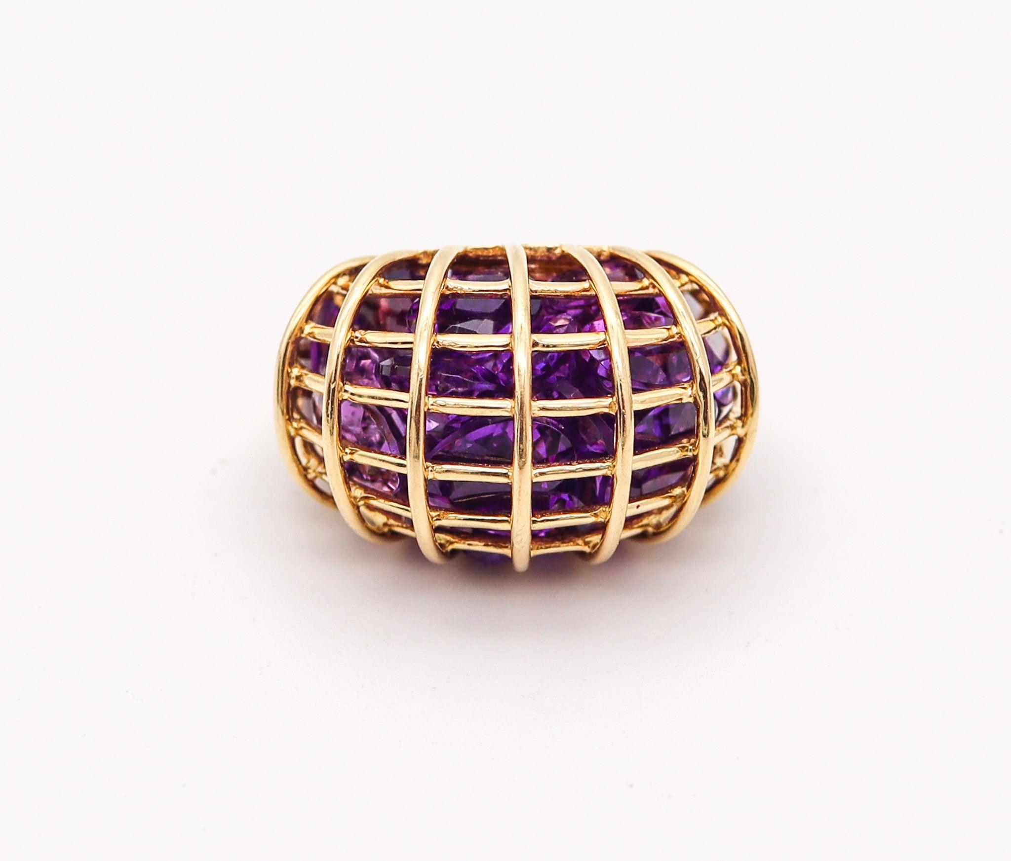 Mixed Cut VERDURA Caged Cocktail Ring In 18Kt Yellow Gold With 25 Purples Amethysts For Sale