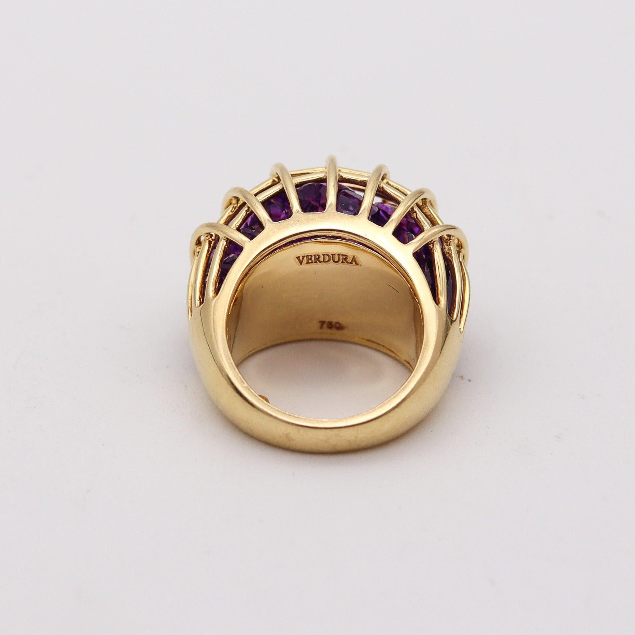 Women's VERDURA Caged Cocktail Ring In 18Kt Yellow Gold With 25 Purples Amethysts For Sale