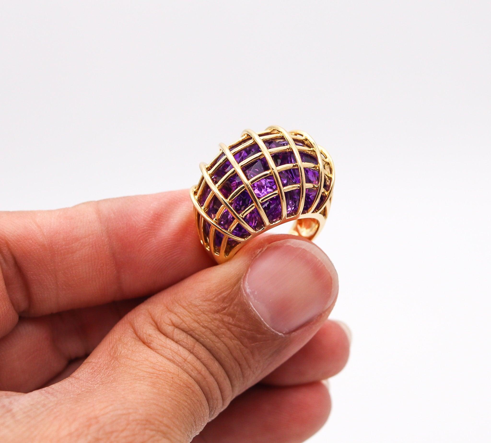 VERDURA Caged Cocktail Ring In 18Kt Yellow Gold With 25 Purples Amethysts For Sale 1