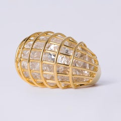 Verdura Caged Collection 25 Faceted Rock Crystal Yellow Gold Cocktail Ring