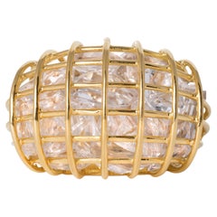 Verdura Caged Collection 25 Faceted Rock Crystal Yellow Gold Cocktail Ring