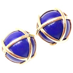 Verdura Caged Lapis Lazuli Yellow Gold Earrings