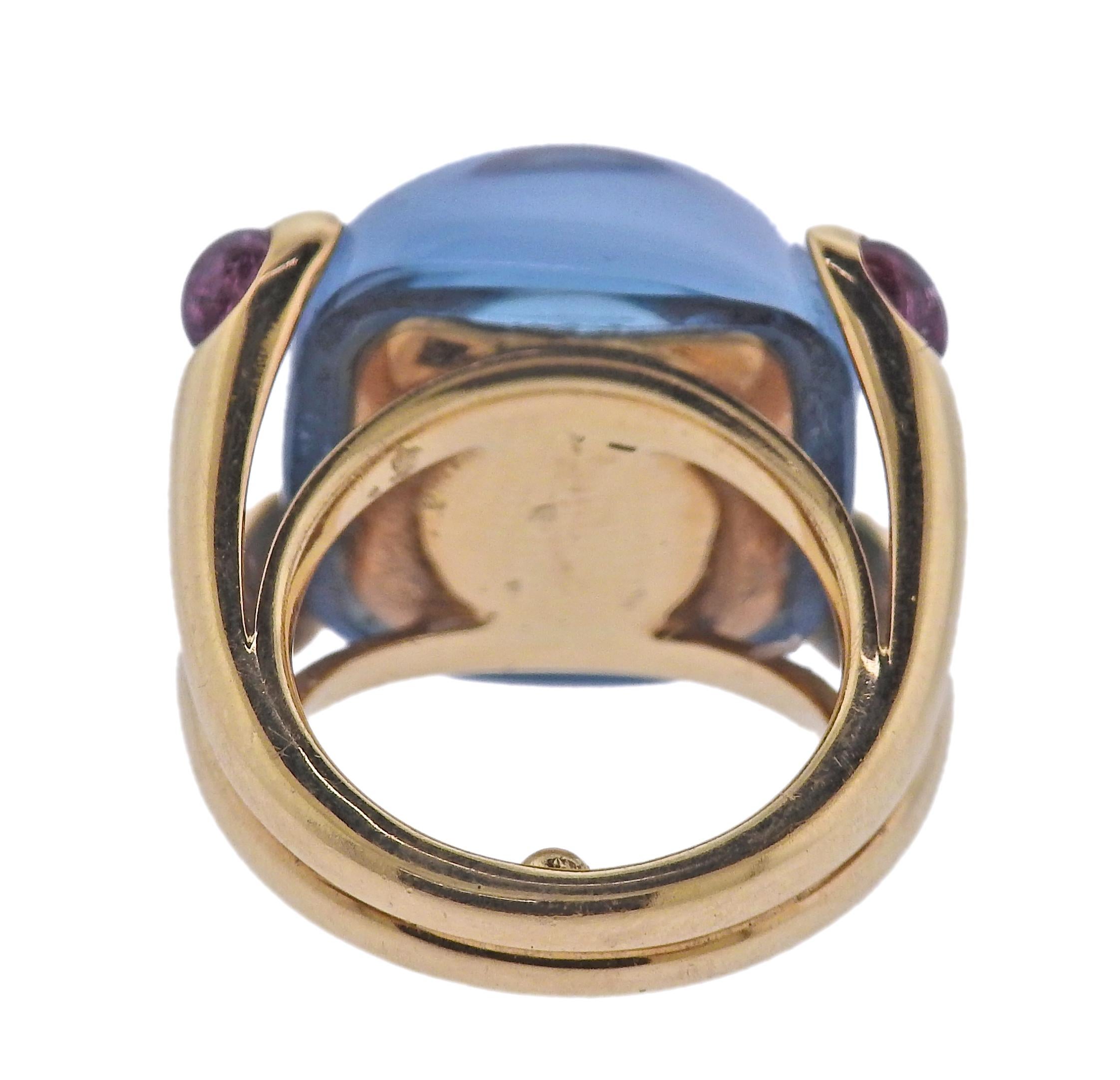 Gold-Cocktailring von Verdura mit Bonbonblauem Topas und rosa Turmalin im Zustand „Hervorragend“ im Angebot in Lambertville, NJ