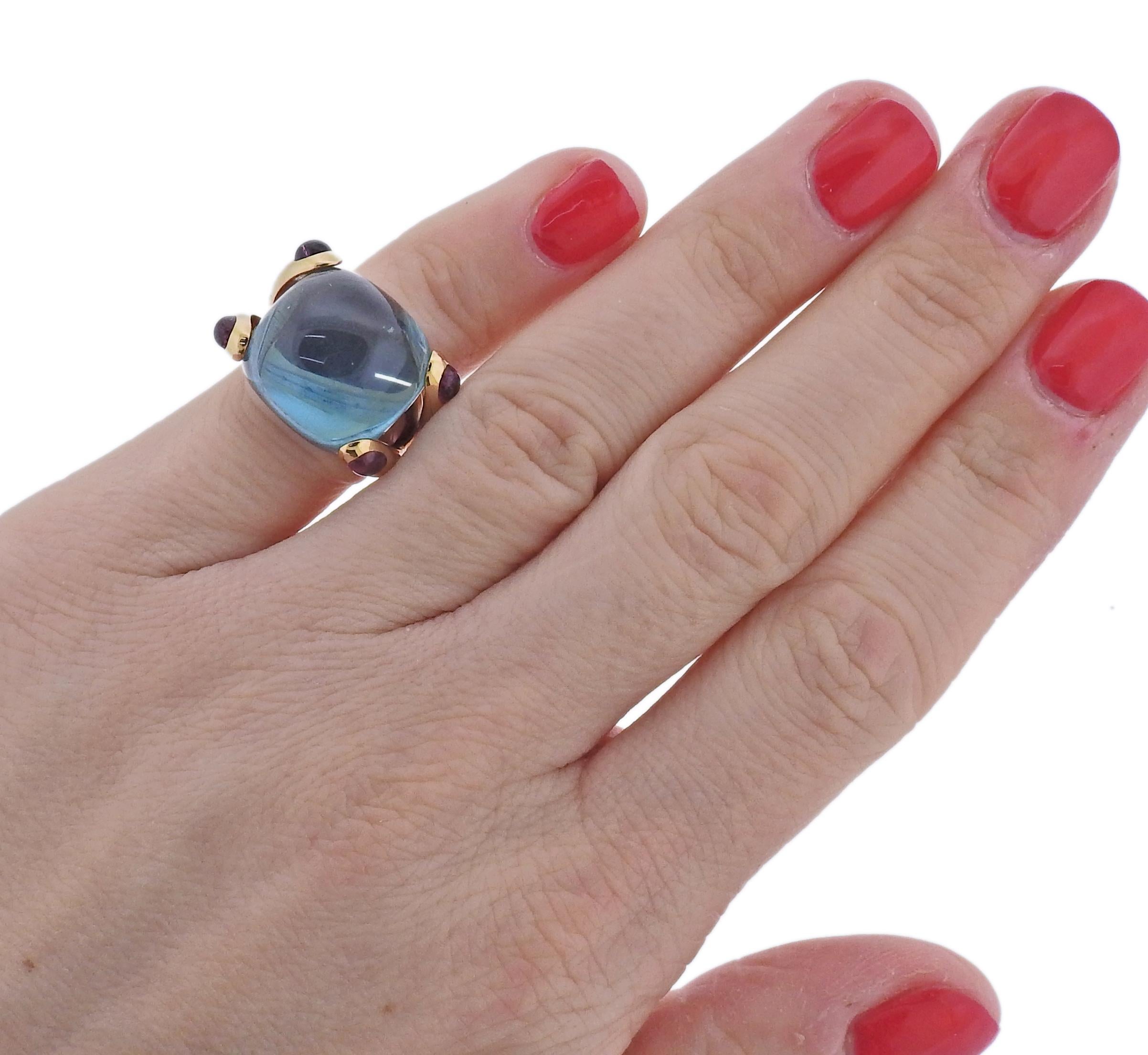 Gold-Cocktailring von Verdura mit Bonbonblauem Topas und rosa Turmalin Damen im Angebot