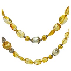 Verdura Citrine Diamond Pearl Byzantine Long Necklace