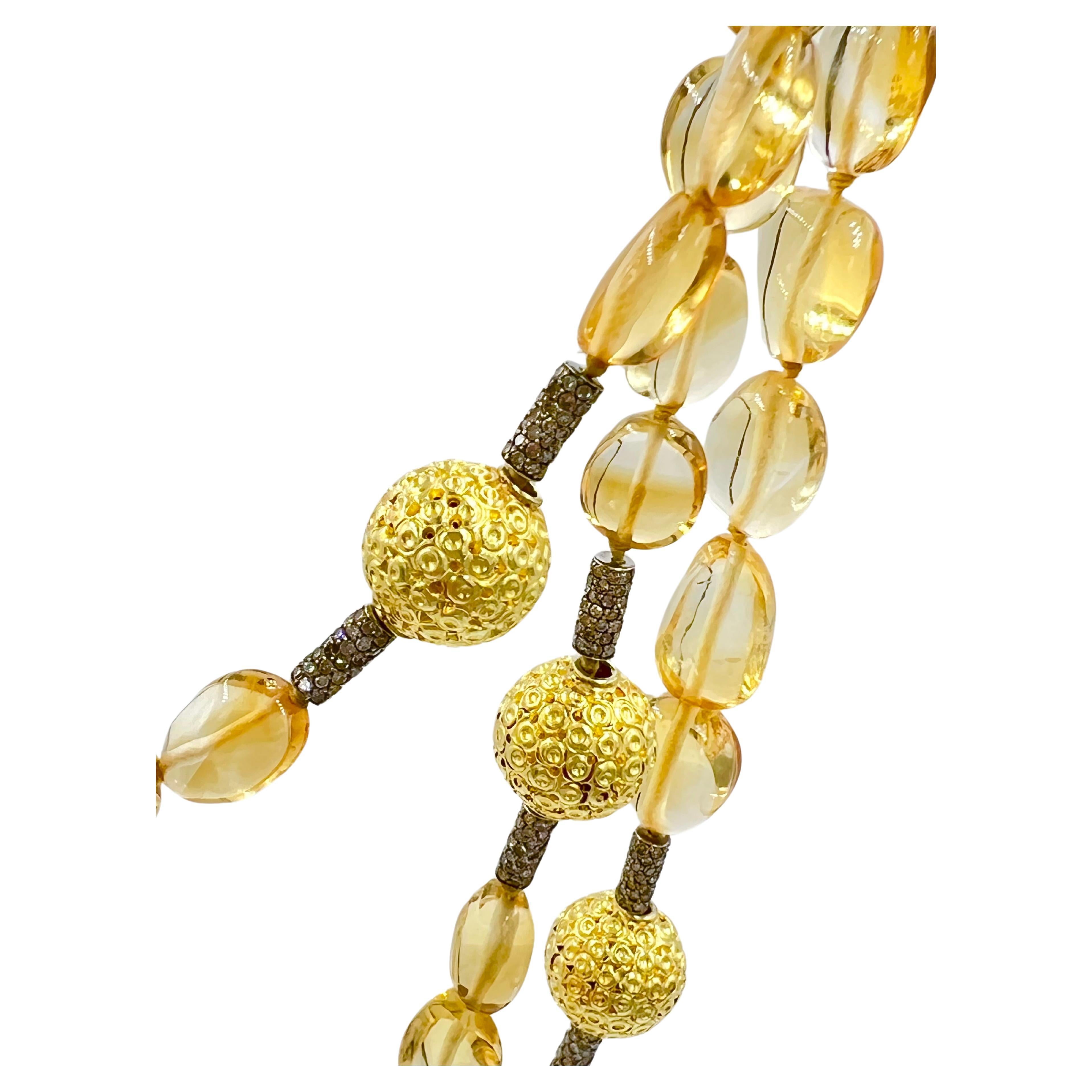 Verdura Citrin Diamant Perle Byzantinische lange Halskette (Moderne) im Angebot