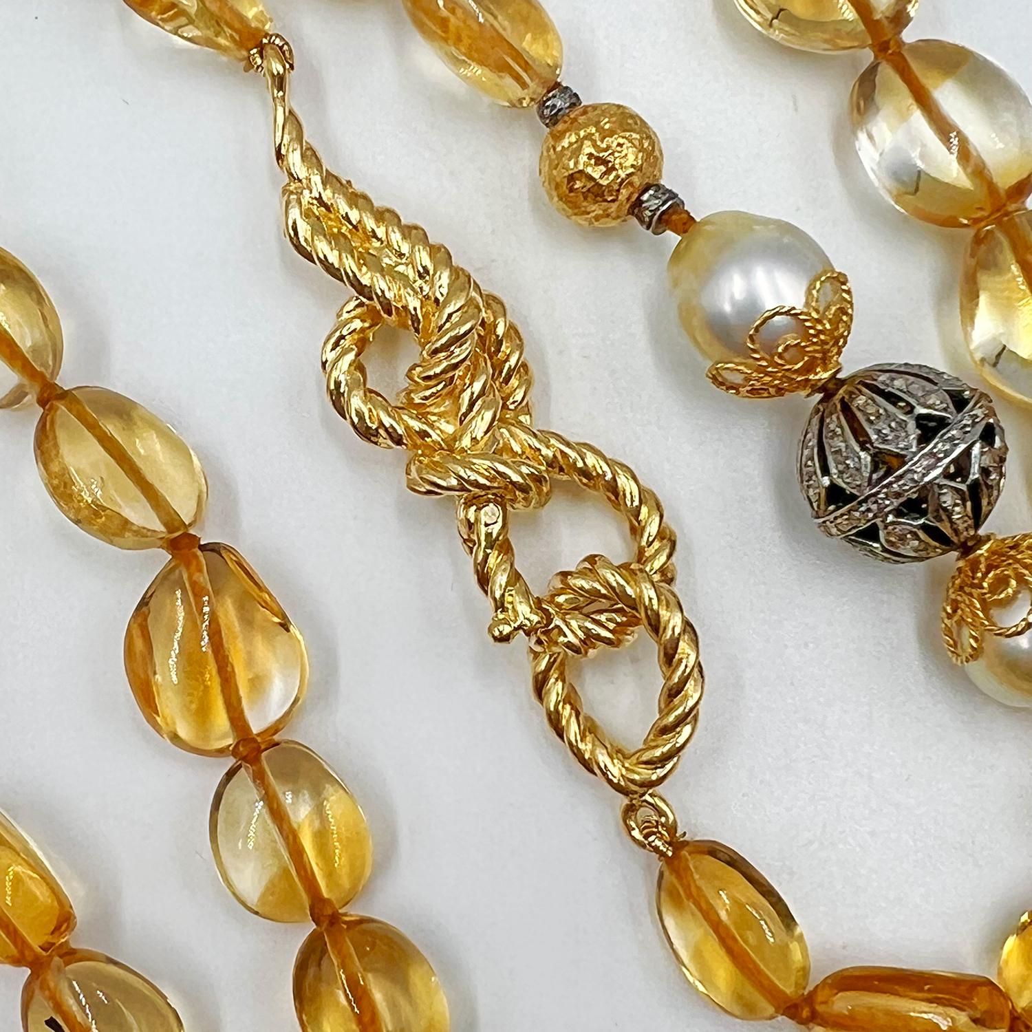 Bead Verdura Citrine Diamond Pearl Byzantine Long Necklace For Sale