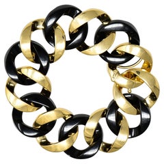 Verdura Contemporary Carved Black Jade 18 Karat Two-Tone Gold Bracelet