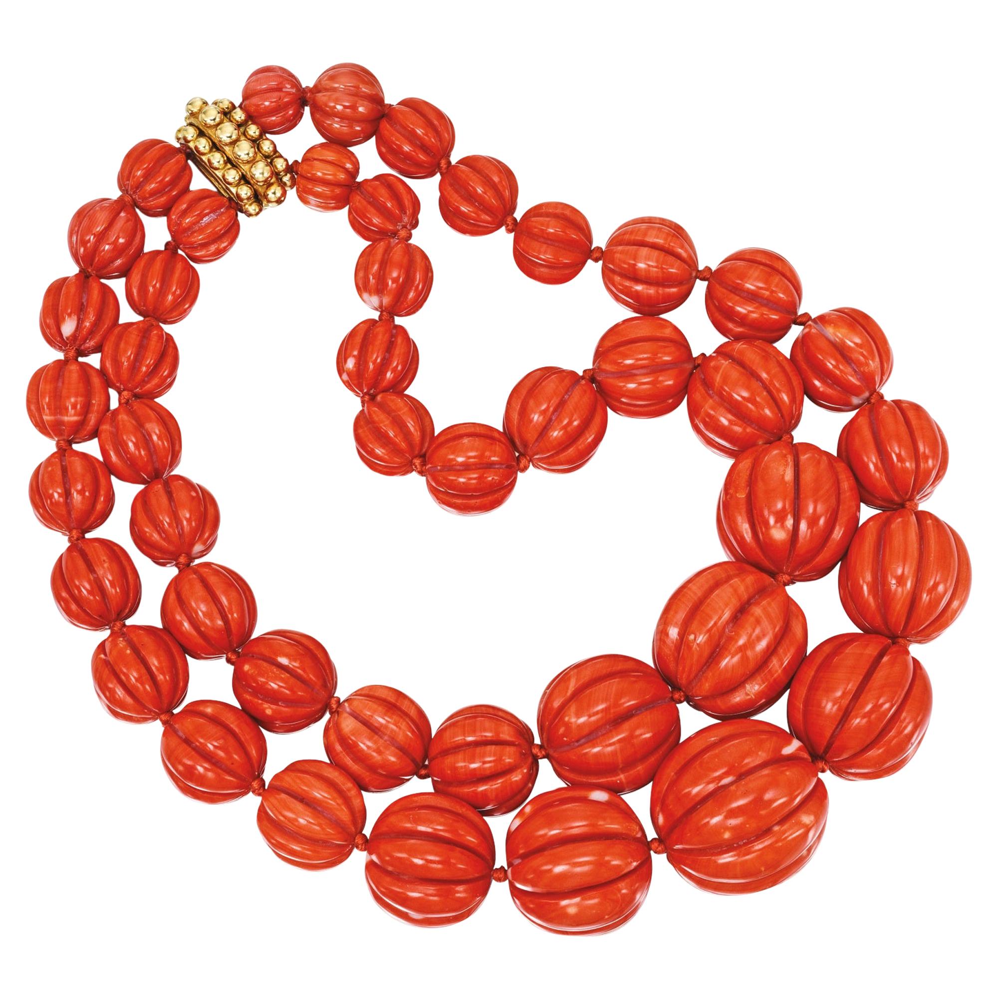 Verdura Impressive Coral Melon Beads Necklace For Sale