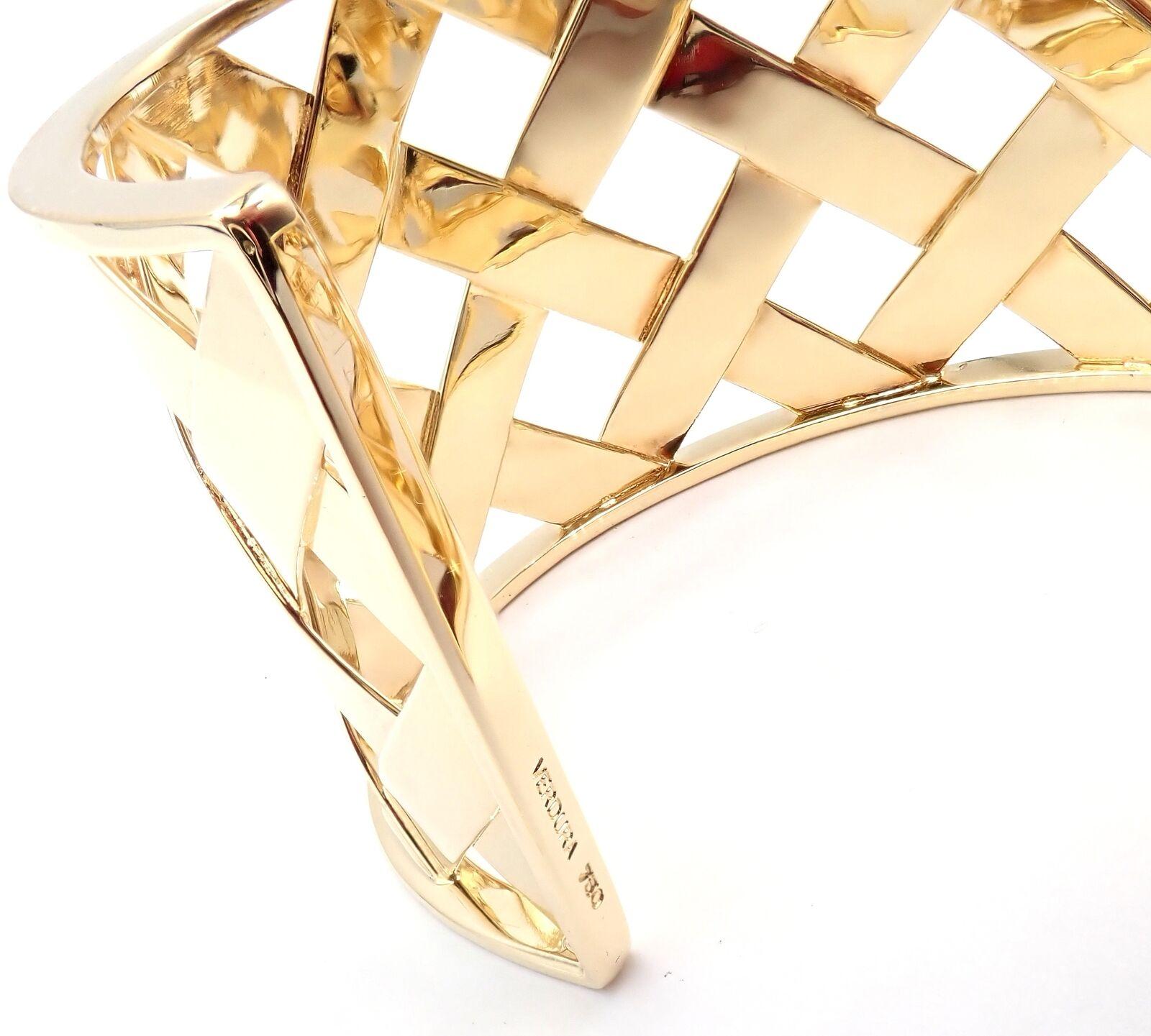 Verdura Criss Cross Wide Yellow Gold Cuff Bangle Bracelet In Excellent Condition For Sale In Holland, PA