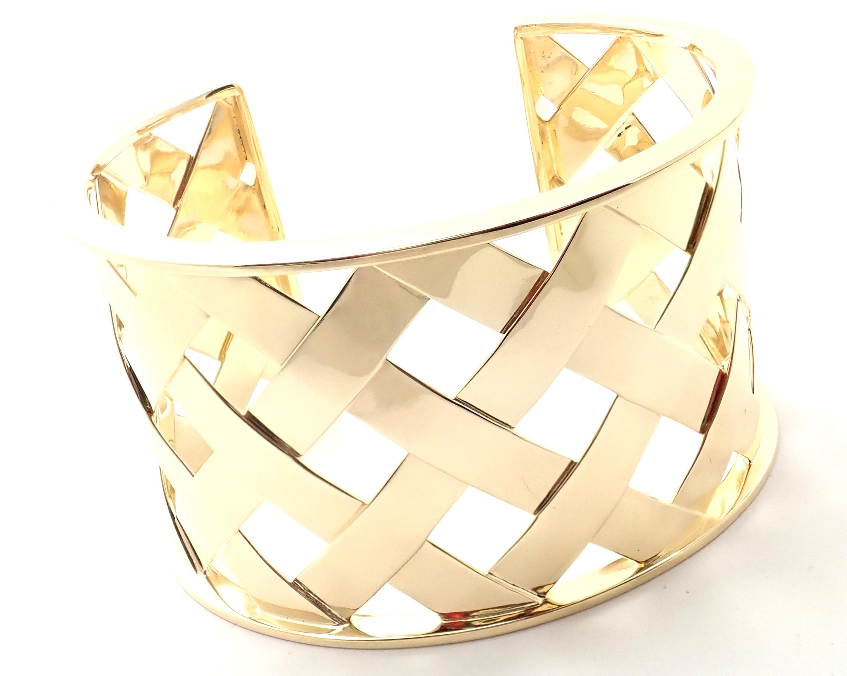 Women's or Men's Verdura Criss Cross Wide Yellow Gold Cuff Bangle Bracelet