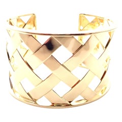 Verdura Criss Cross Wide Yellow Gold Cuff Bangle Bracelet