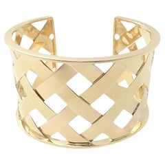 Verdura Criss Cross Wide Yellow Gold Cuff Bangle Bracelet