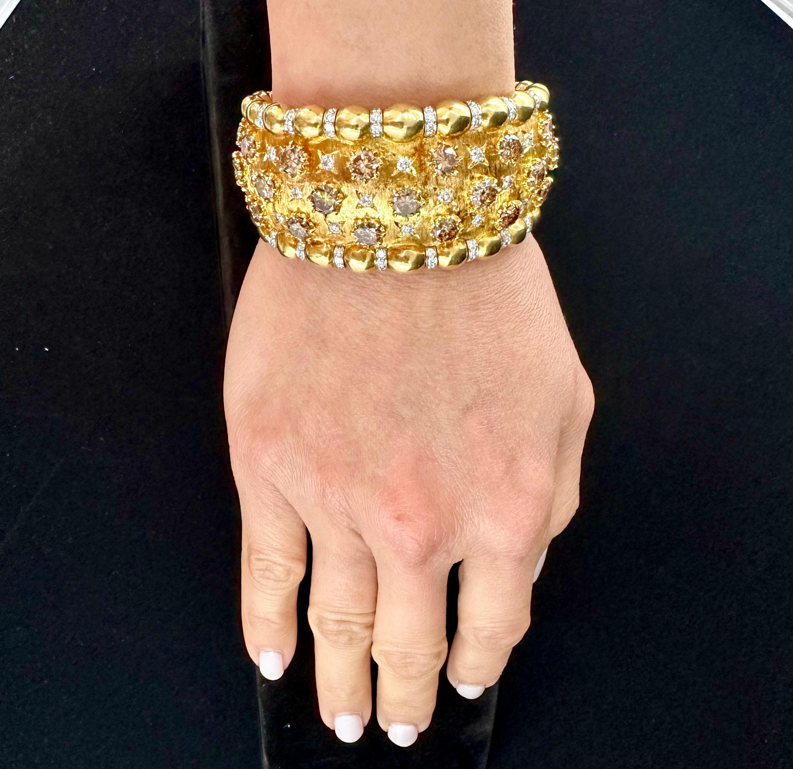 Brilliant Cut Verdura Cuff Bracelet Natural Colored Diamonds 18k Gold & Platinum   For Sale