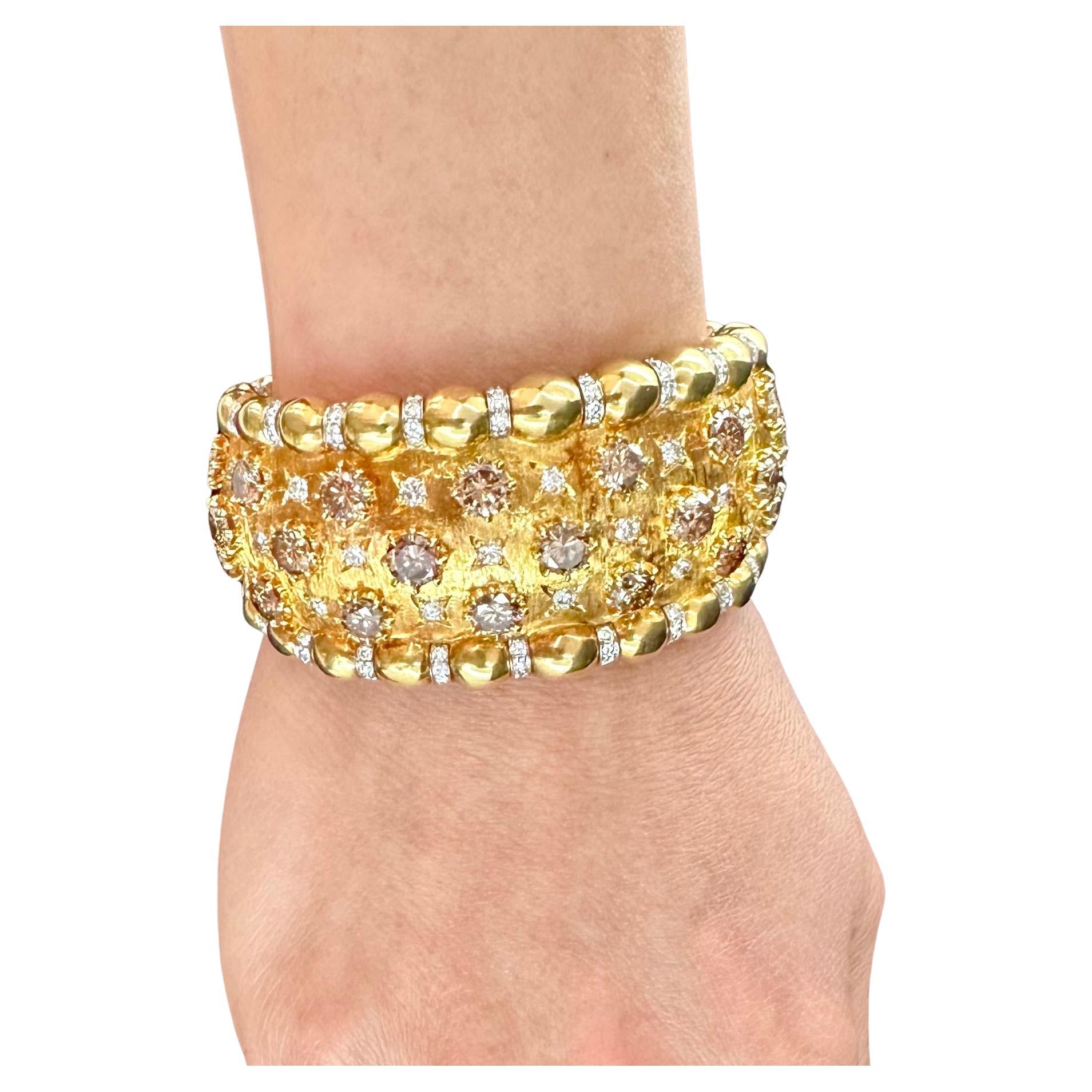Verdura Cuff Bracelet Natural Colored Diamonds 18k Gold & Platinum   For Sale