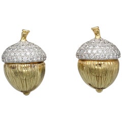 Verdura Diamond and 18 Karat Gold Acorn Earrings