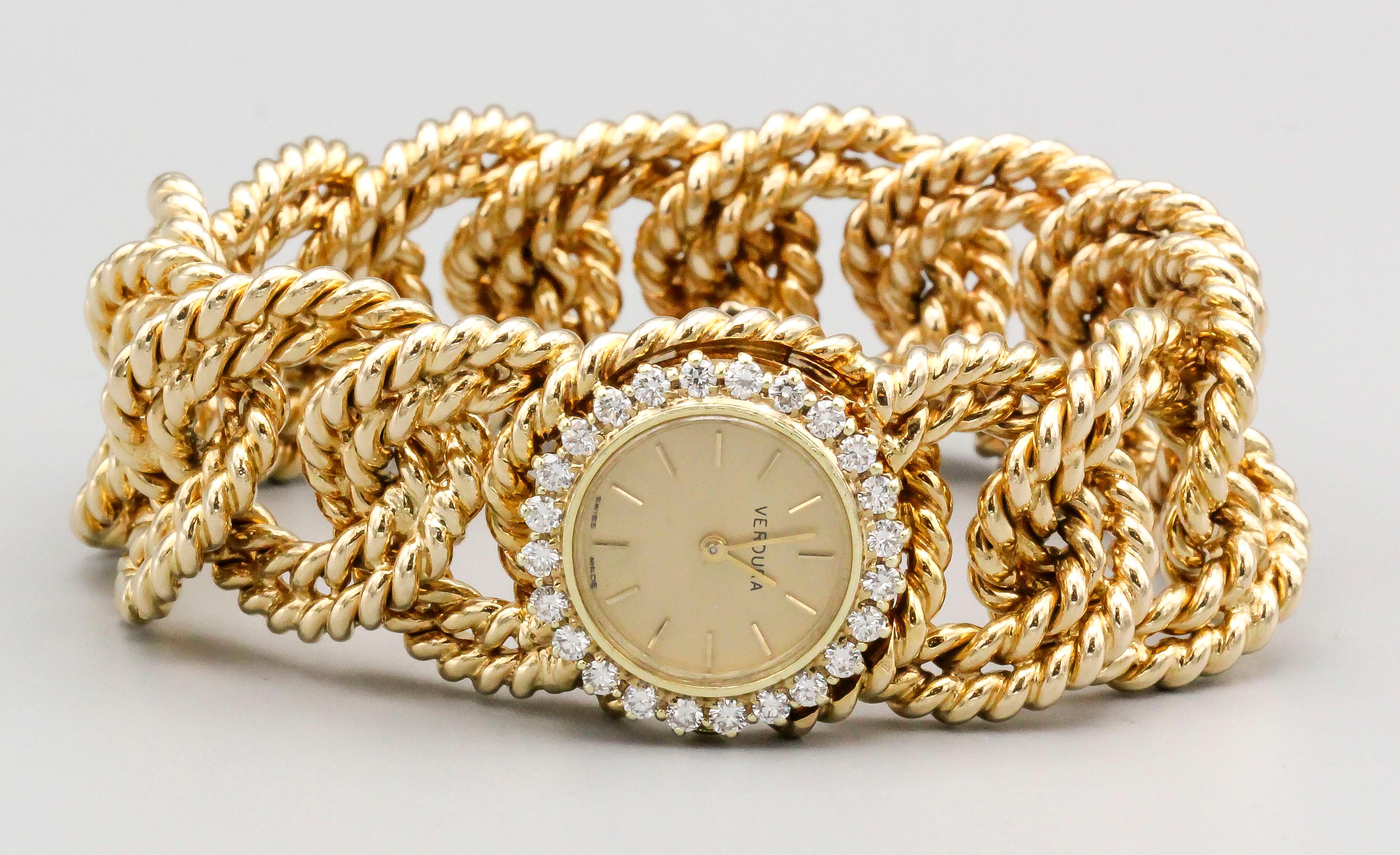 Round Cut Verdura Diamond and Gold Link Watch Bracelet