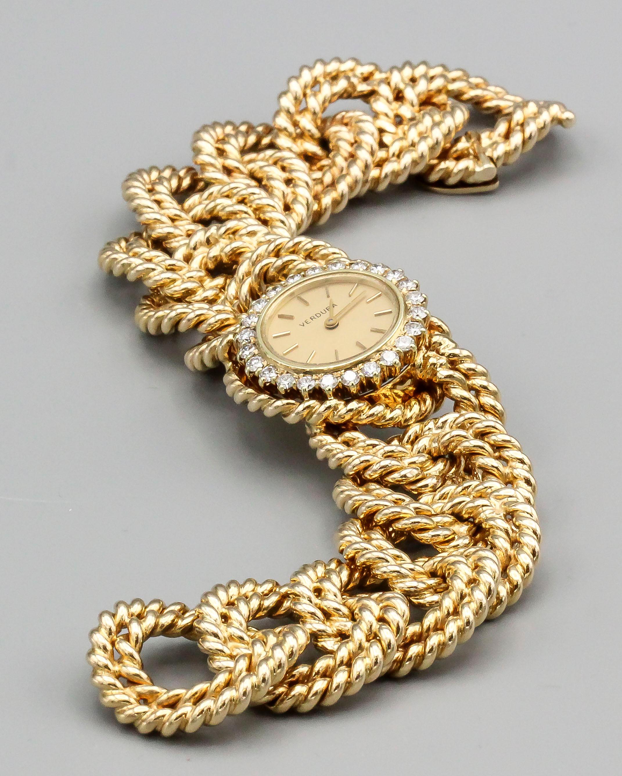 Verdura Diamond and Gold Link Watch Bracelet 1