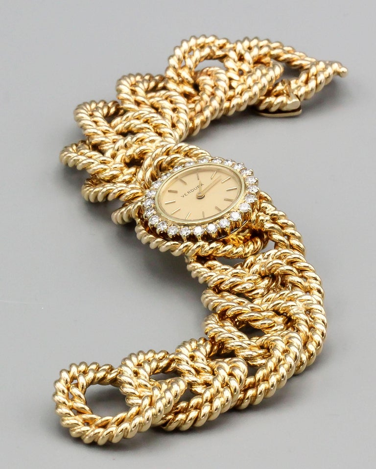 Verdura Diamond and Gold Link Watch Bracelet For Sale at 1stDibs