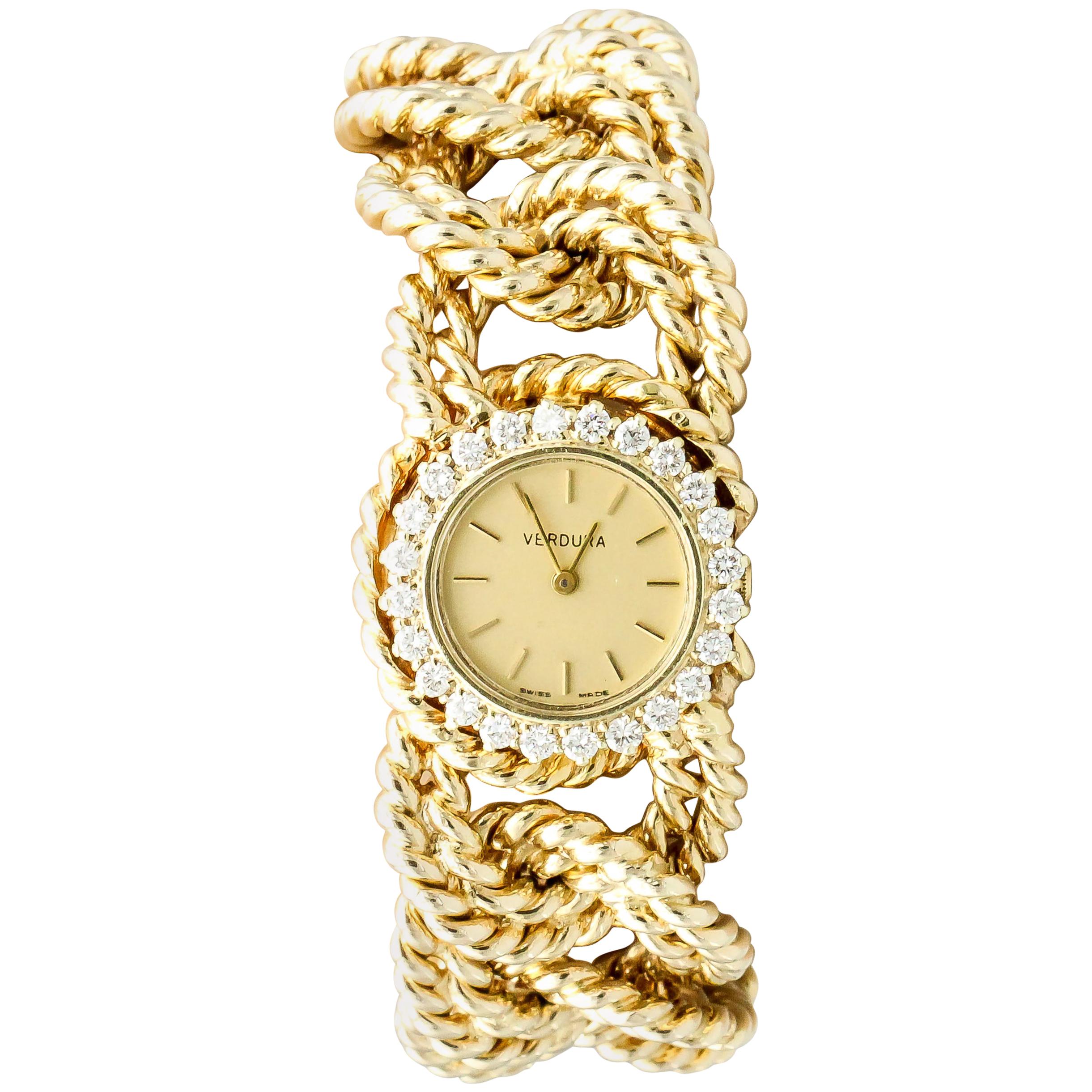 Verdura Diamond and Gold Link Watch Bracelet