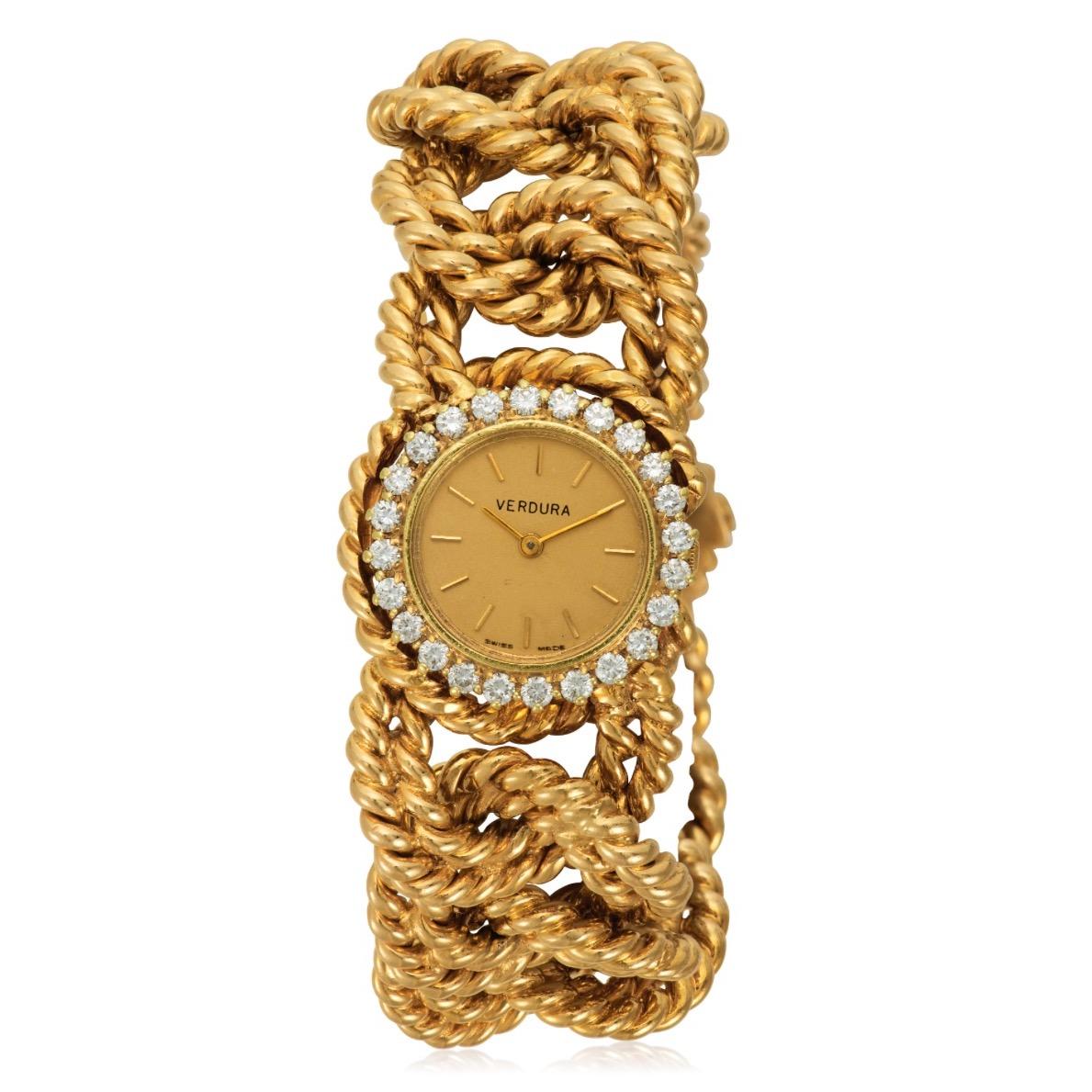 Verdura Montre-bracelet à maillons en or et diamants Pour femmes en vente