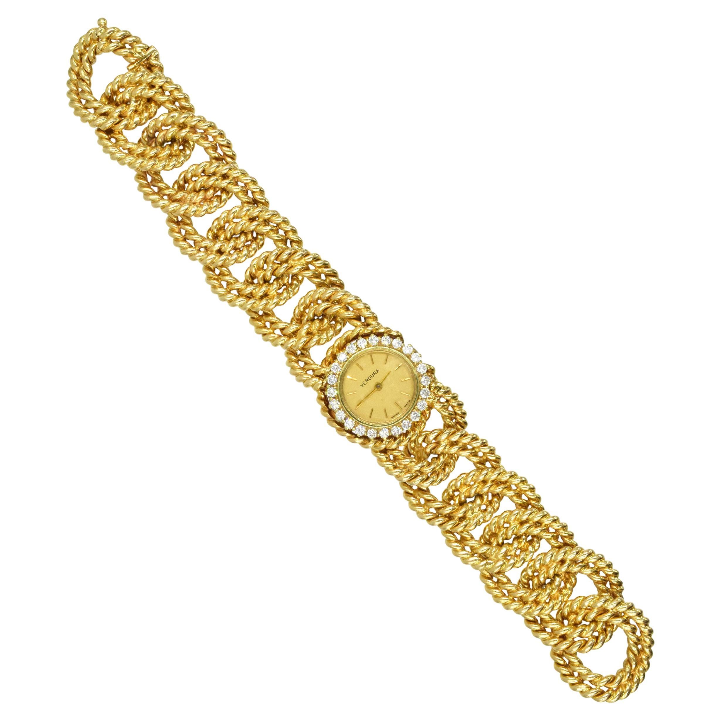 Verdura Montre-bracelet à maillons en or et diamants en vente