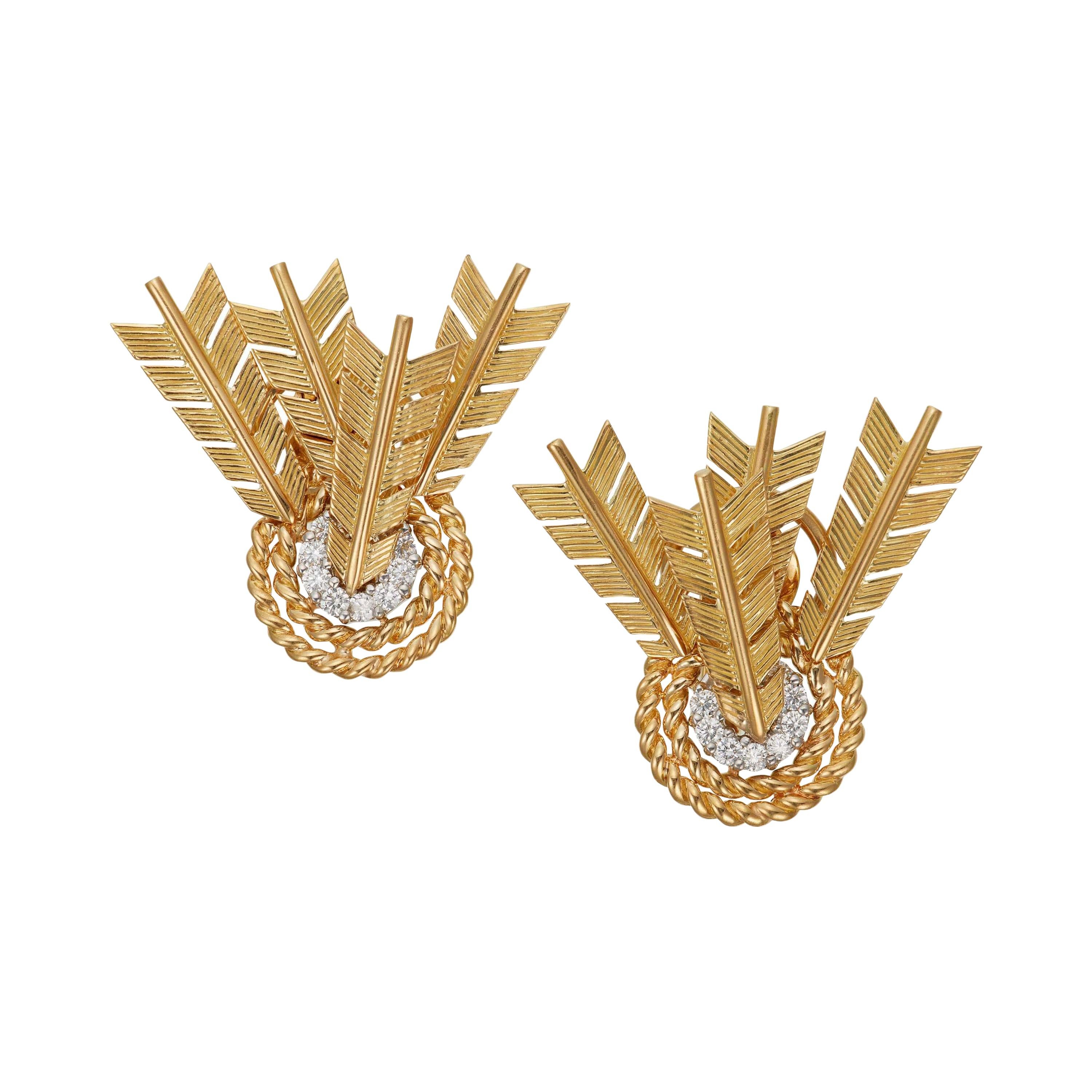 Verdura Diamond and Gold 'Target' Earrings