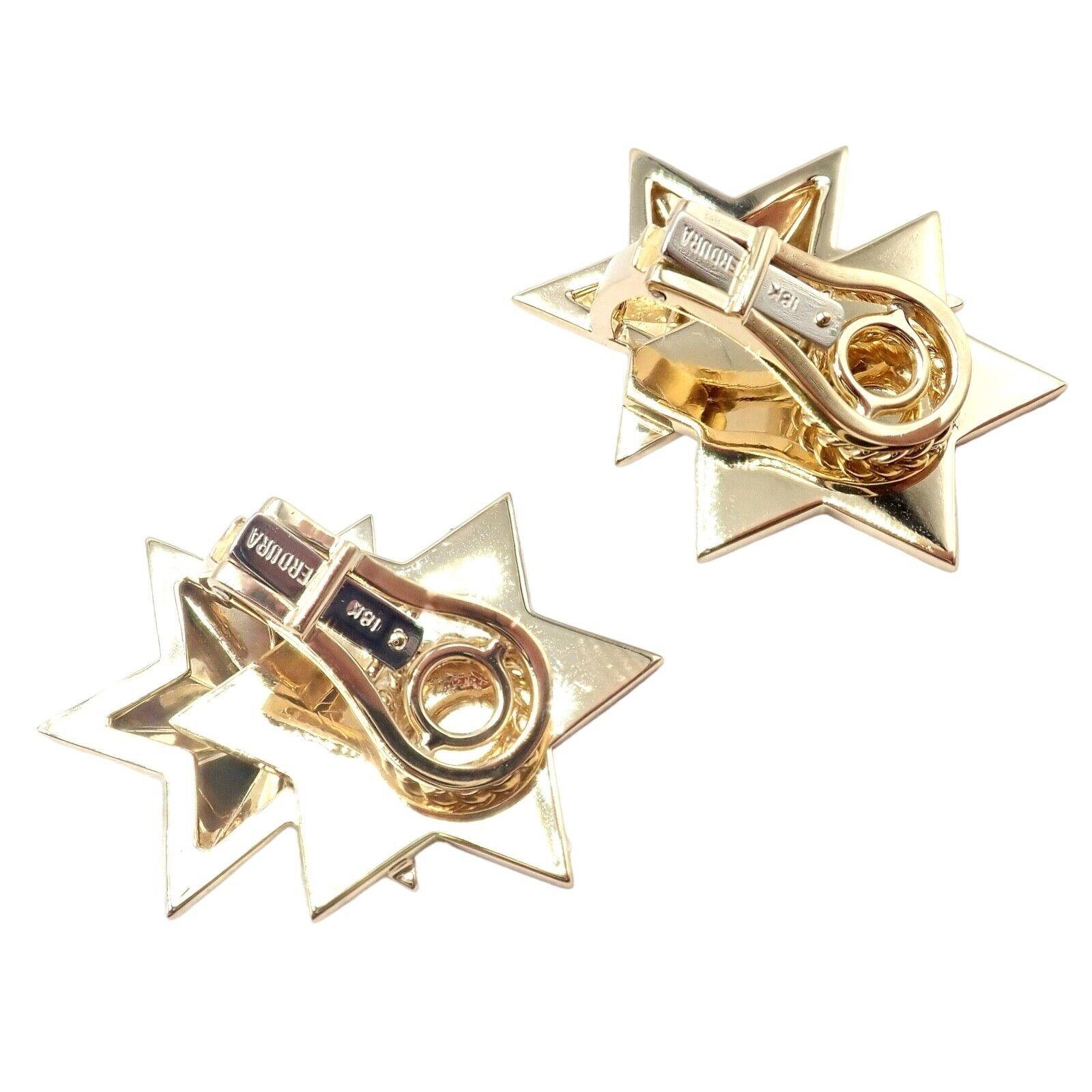 Verdura Diamond Black Enamel Double Star Yellow Gold Earrings In Excellent Condition For Sale In Holland, PA