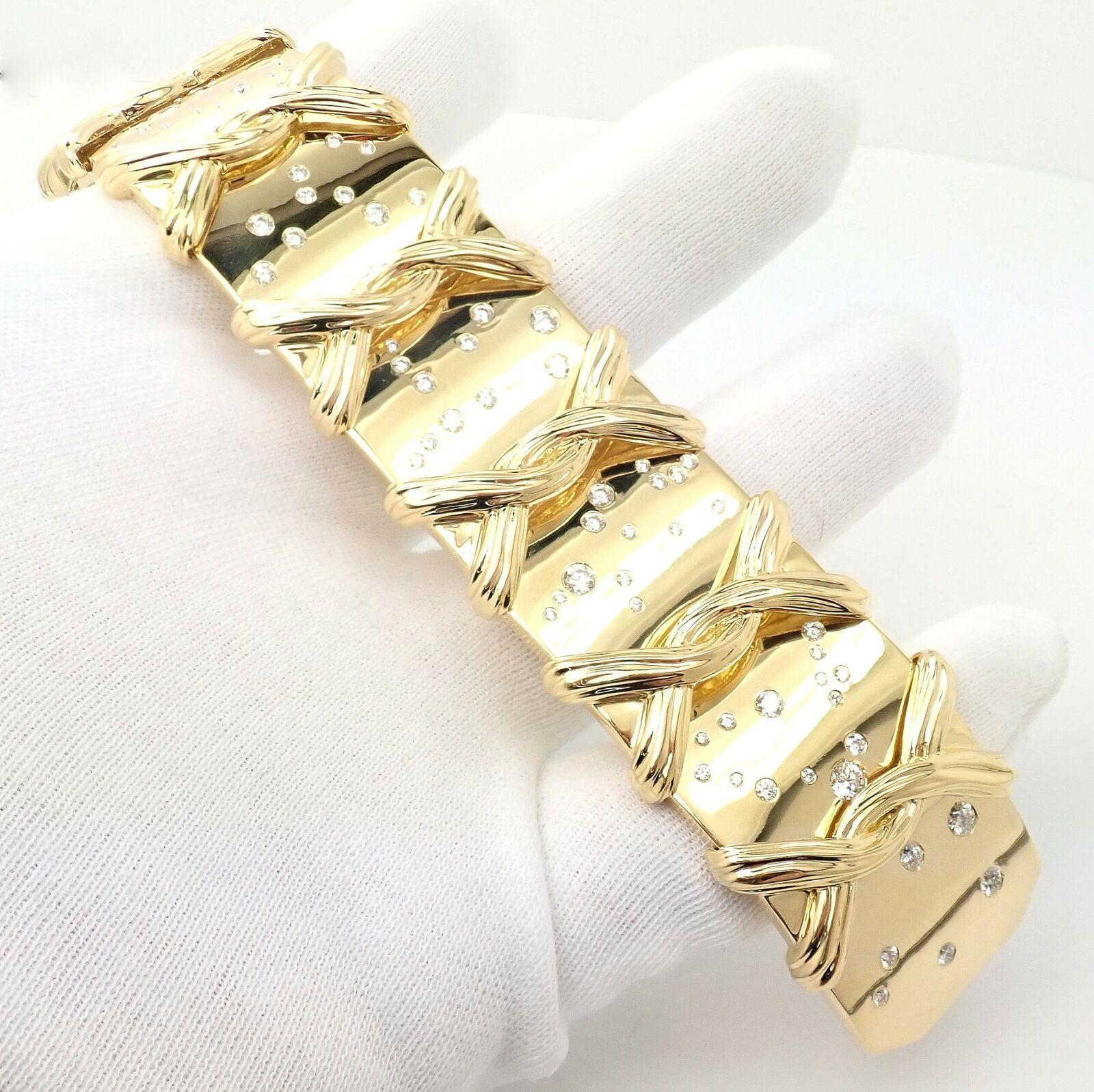 Brilliant Cut Verdura Diamond Constellation Wide Yellow Gold Bangle Bracelet