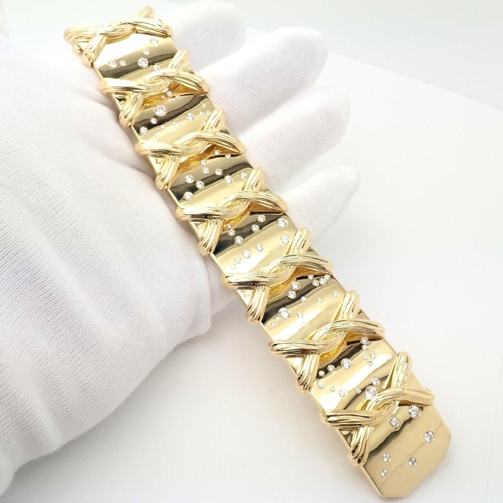 Women's or Men's Verdura Diamond Constellation Wide Yellow Gold Bangle Bracelet