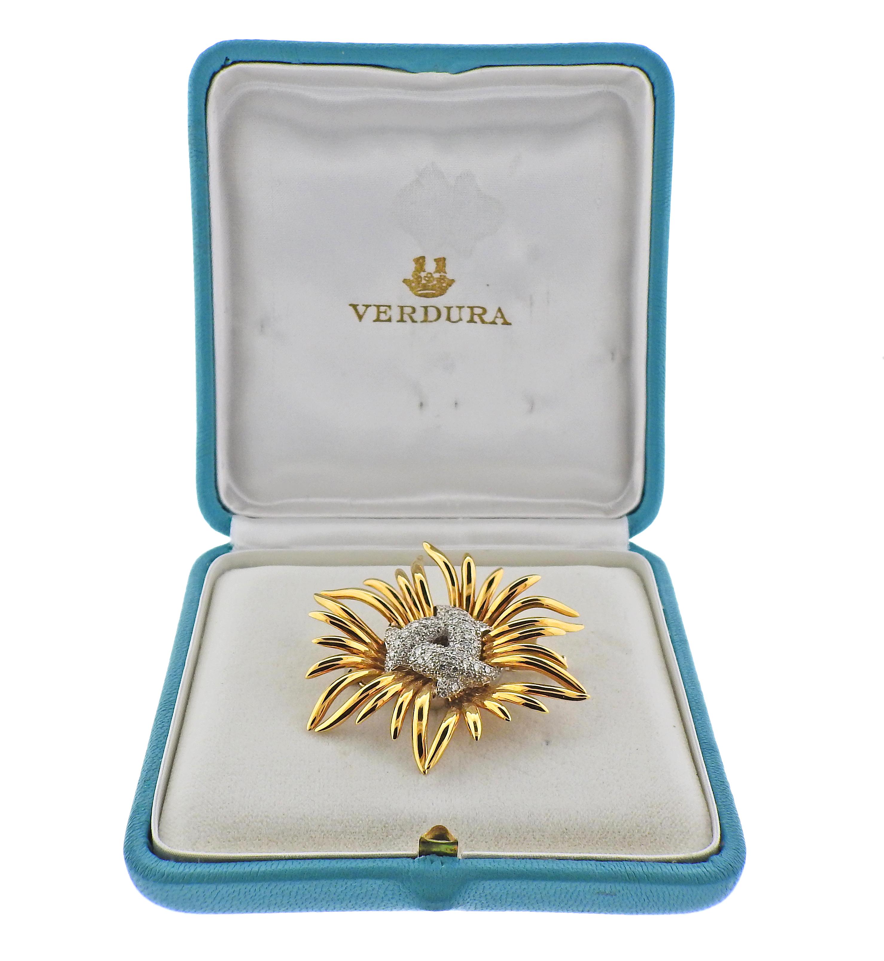 Verdura Diamant Gold Brosche Pin Damen im Angebot
