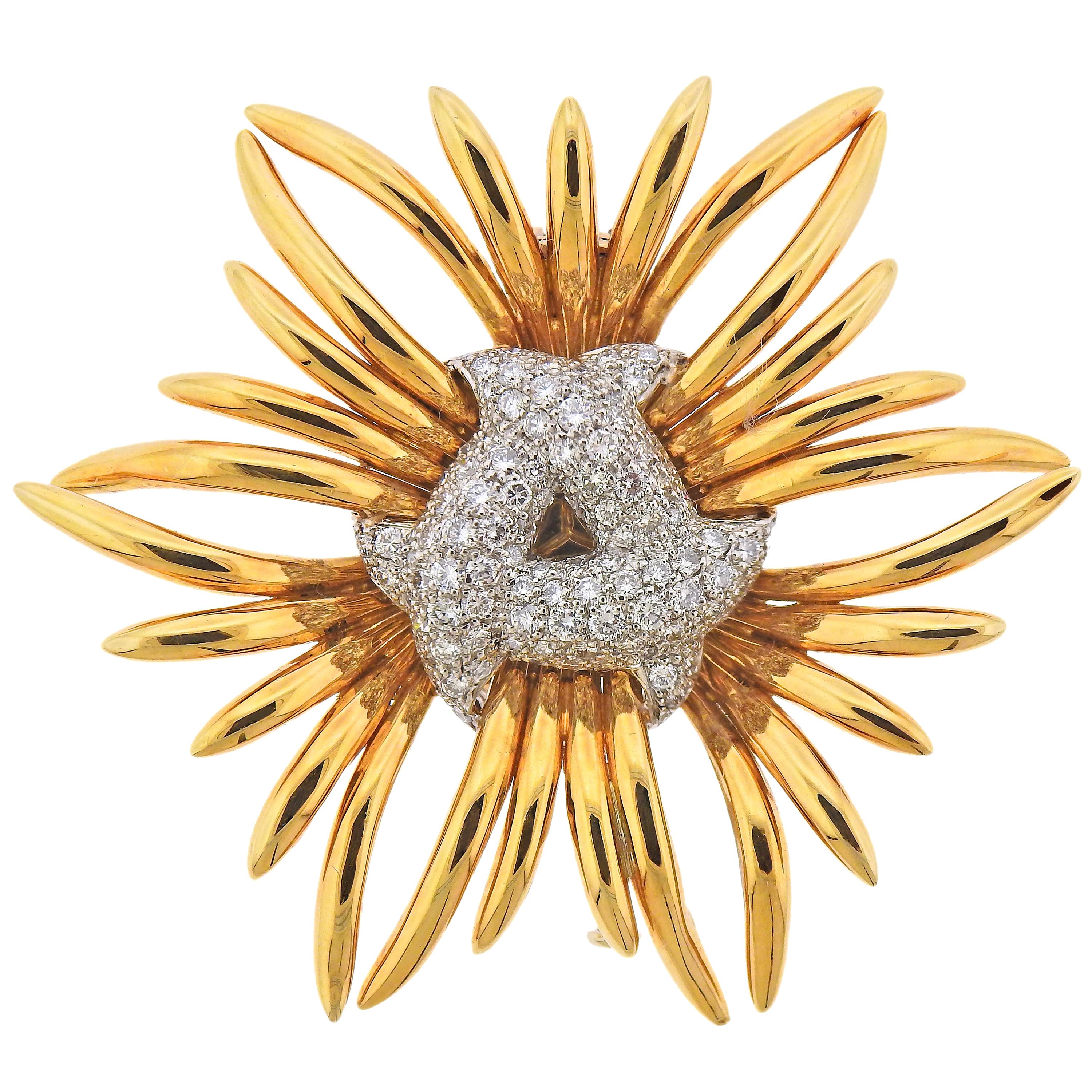 Verdura Diamond Gold Brooch Pin