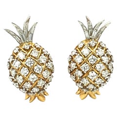 Verdura Diamond Pineapple Clip Earrings