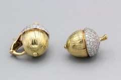 Verdura Diamond Platinum and 18 Karat Gold Acorn Earrings