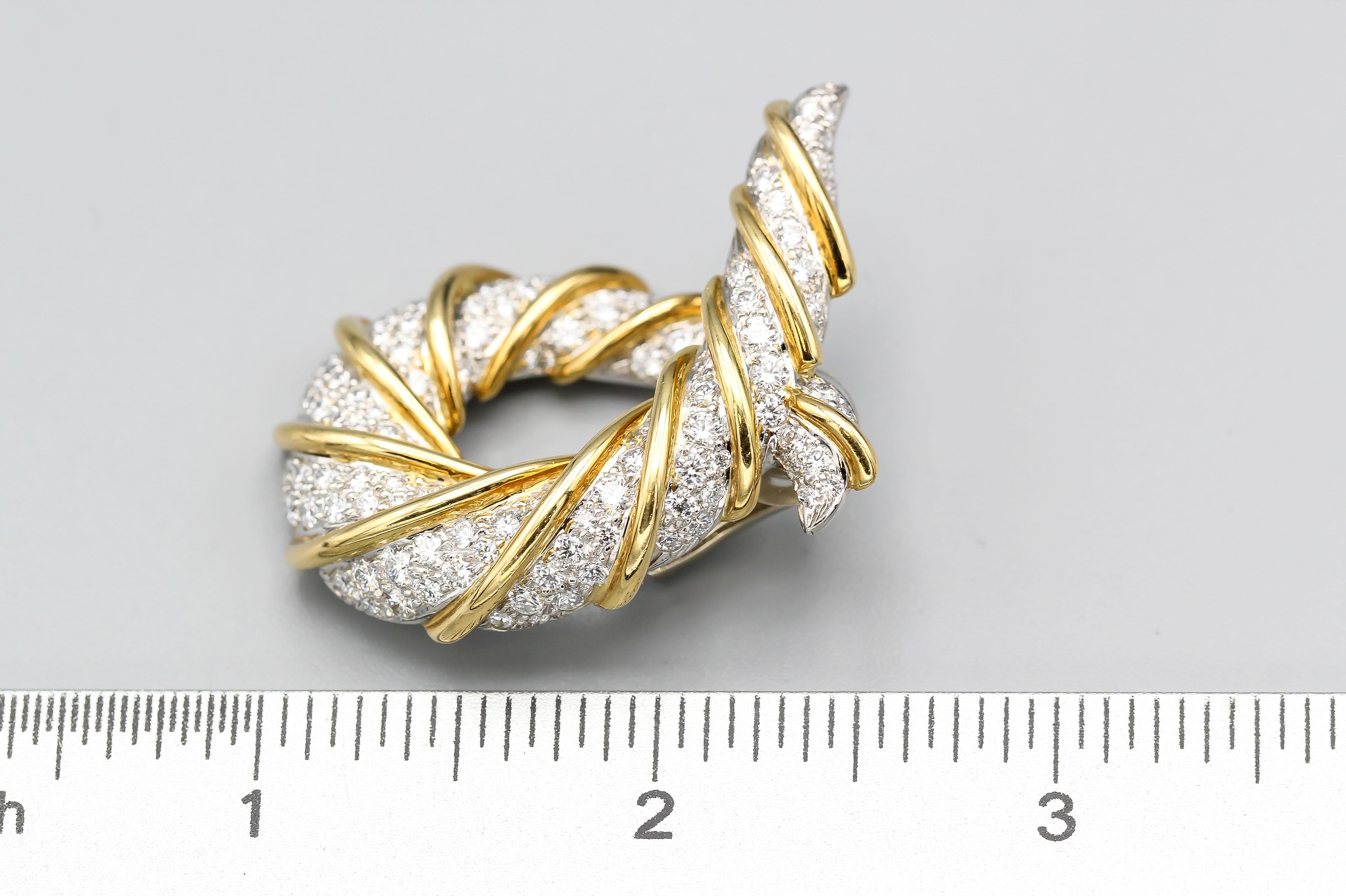Women's Verdura Diamond Platinum and 18 Karat Gold Twisted Horn Earclips