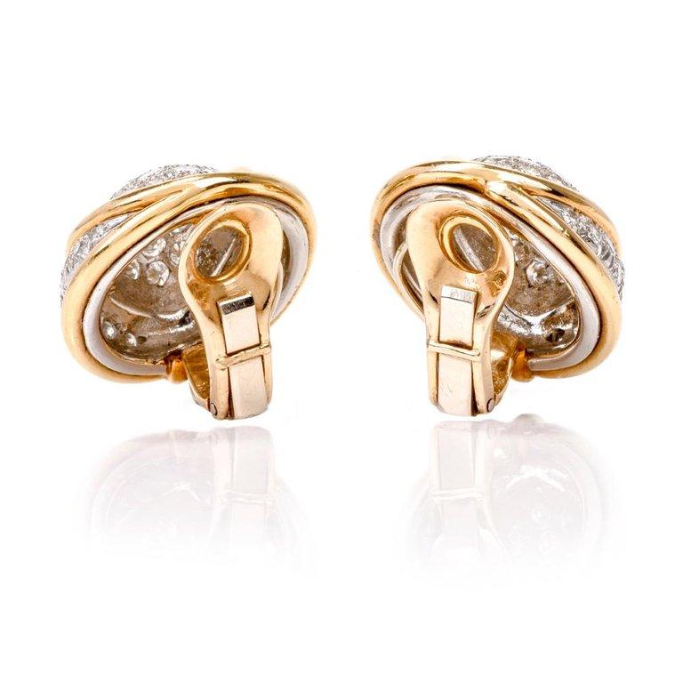 Women's Verdura Diamond Platinum Gold Domed Clip-Back Earrings