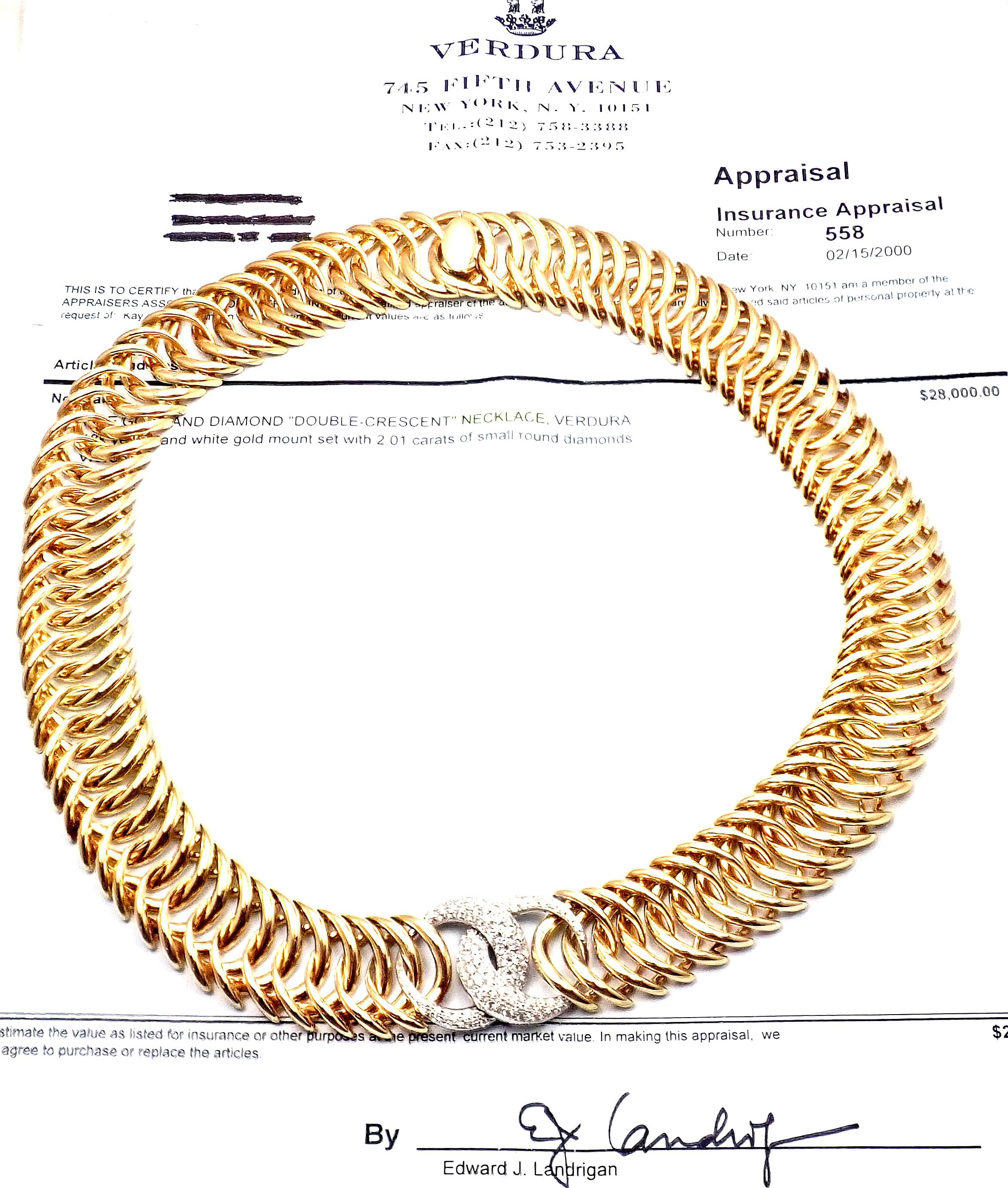 Verdura Double Crescent Diamond Yellow Gold Necklace 2