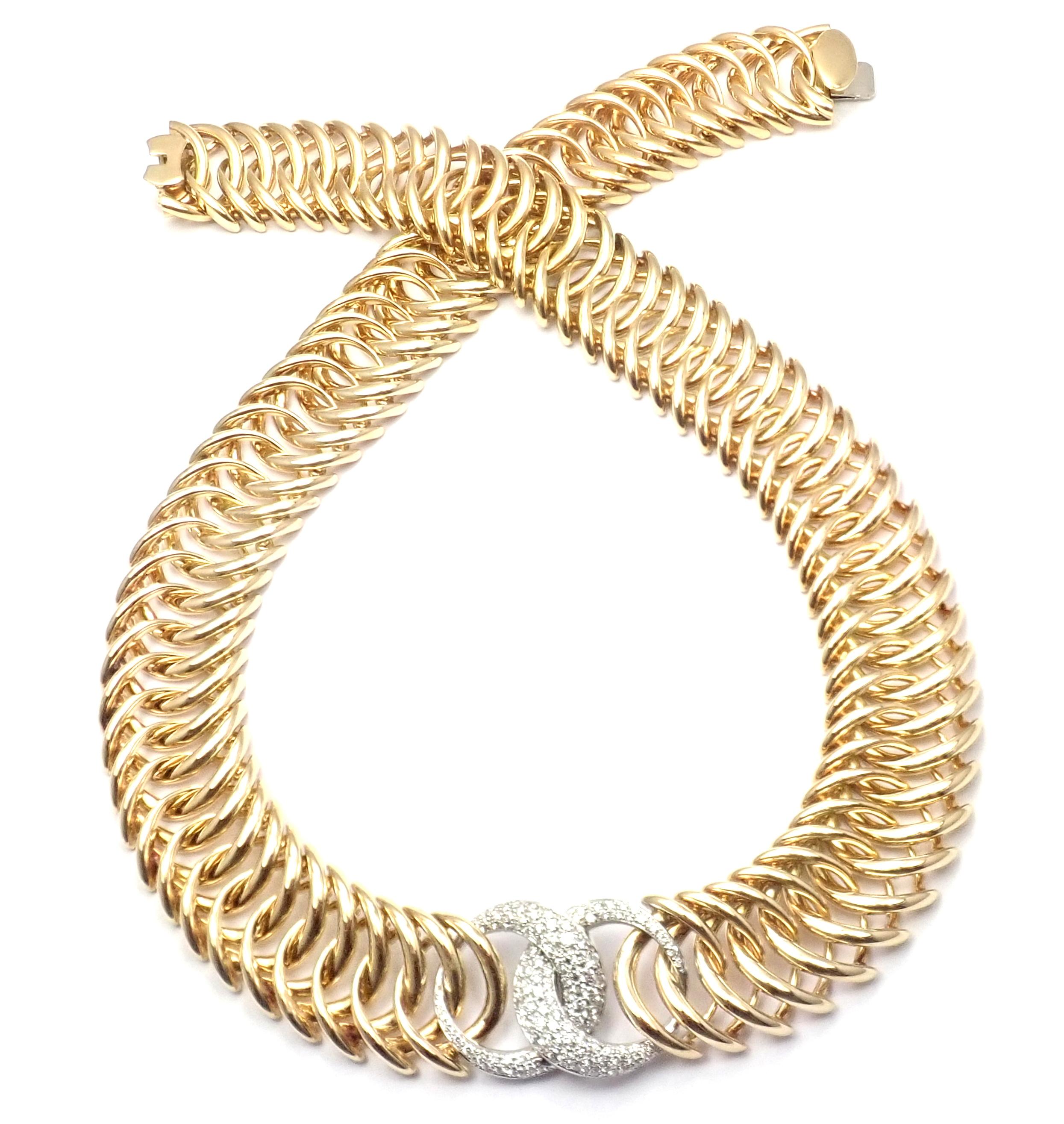 Brilliant Cut Verdura Double Crescent Diamond Yellow Gold Necklace