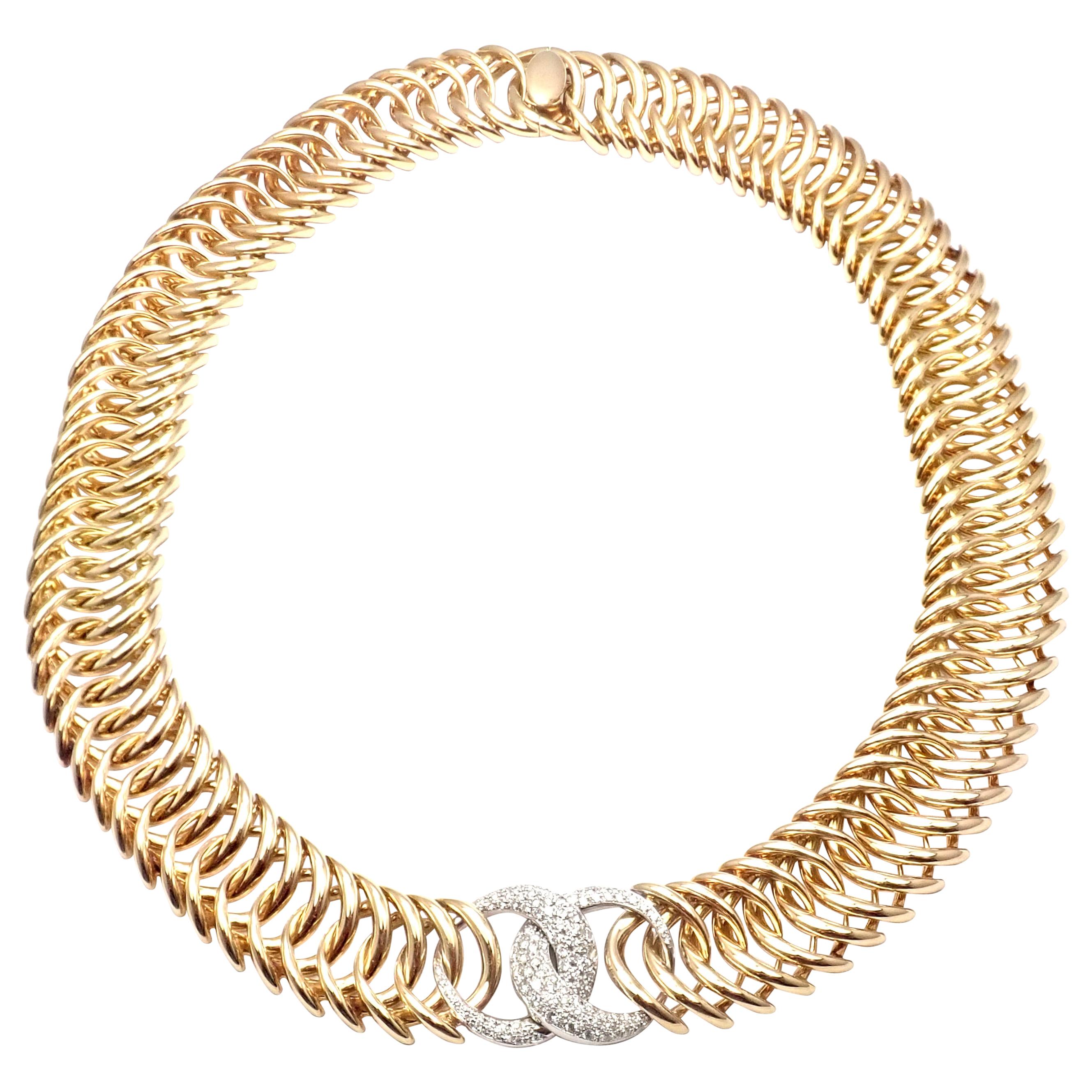 Verdura Double Crescent Diamond Yellow Gold Necklace