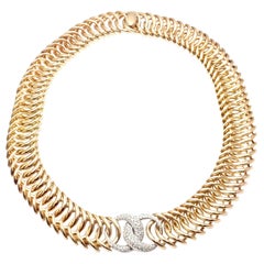 Verdura Double Crescent Diamond Yellow Gold Necklace