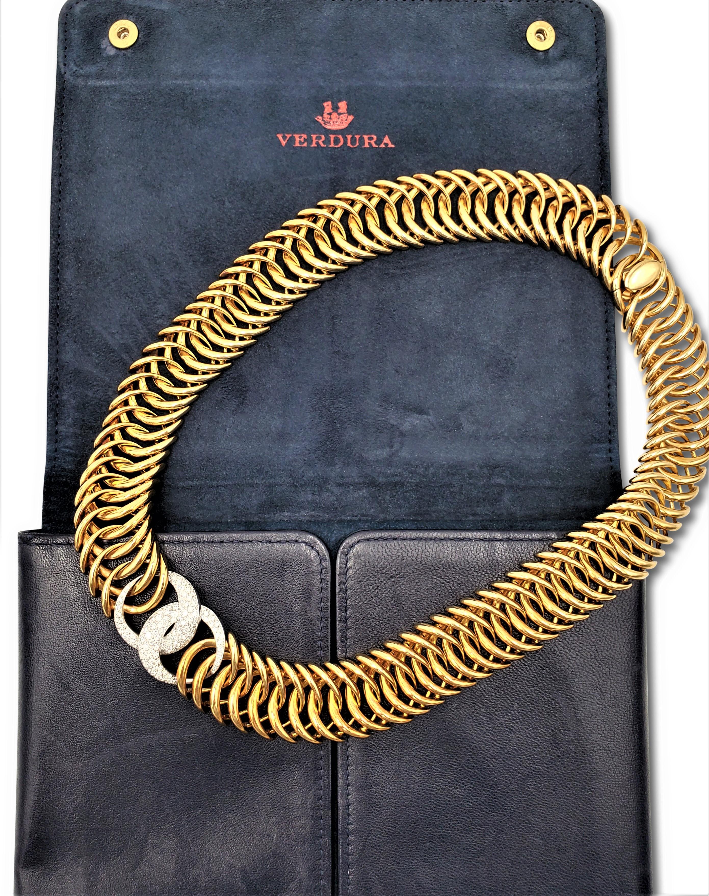 Verdura 'Double Crescent' Diamond Gold Necklace 1