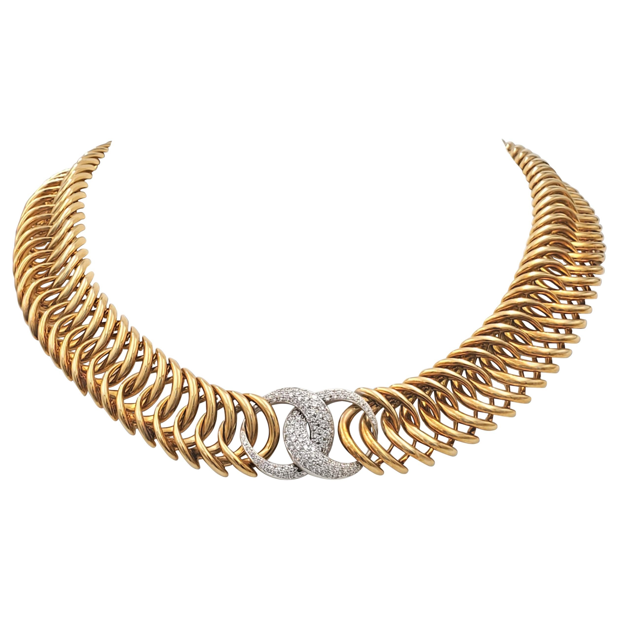 Verdura 'Double Crescent' Diamond Gold Necklace