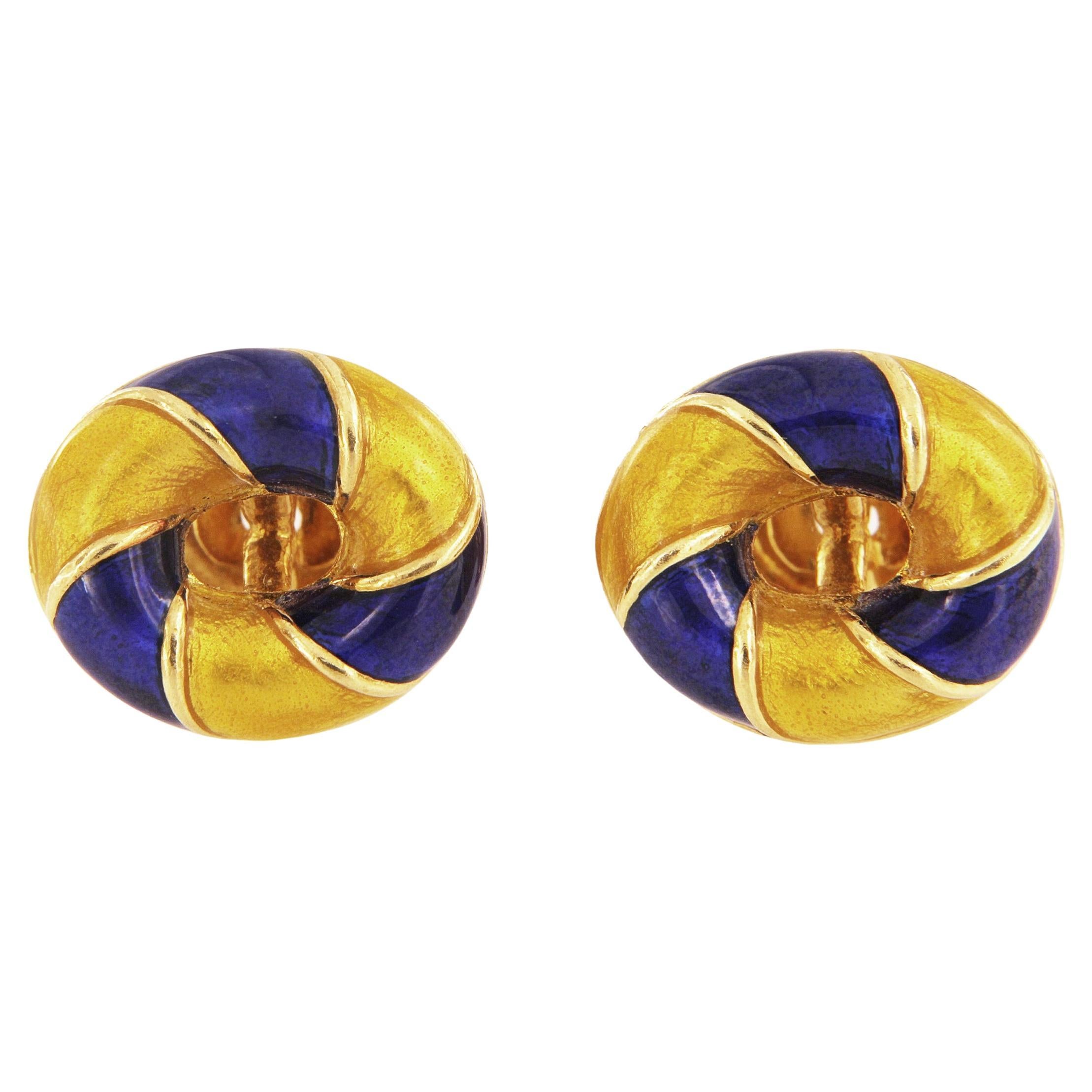 Verdura Exclusive Worldwide Gold & Enamel Oval Cufflinks For Sale